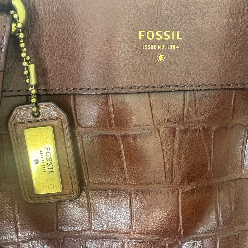 Gorgeous FOSSIL LARGE Brown Croc-Embossed Leather Tote & Wallet Combo ! - Picture 6 of 15
